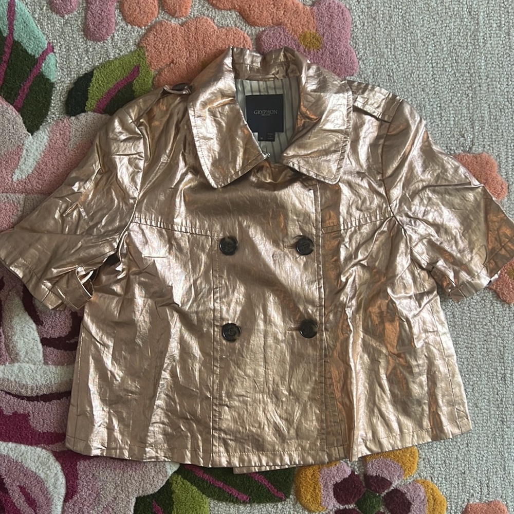 Gryphon NY coated lined rose gold double breasted cropped jacket M
